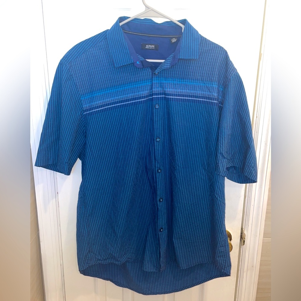 NWOT Alfani blue short sleeve casual button up size XXL